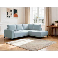 ECKSOFA RAFAEL Hellblau Struktur Rückenkissen, Bettkasten  - Schwarz/Hellblau, Design, Textil/Metall (269/218cm) - P & B