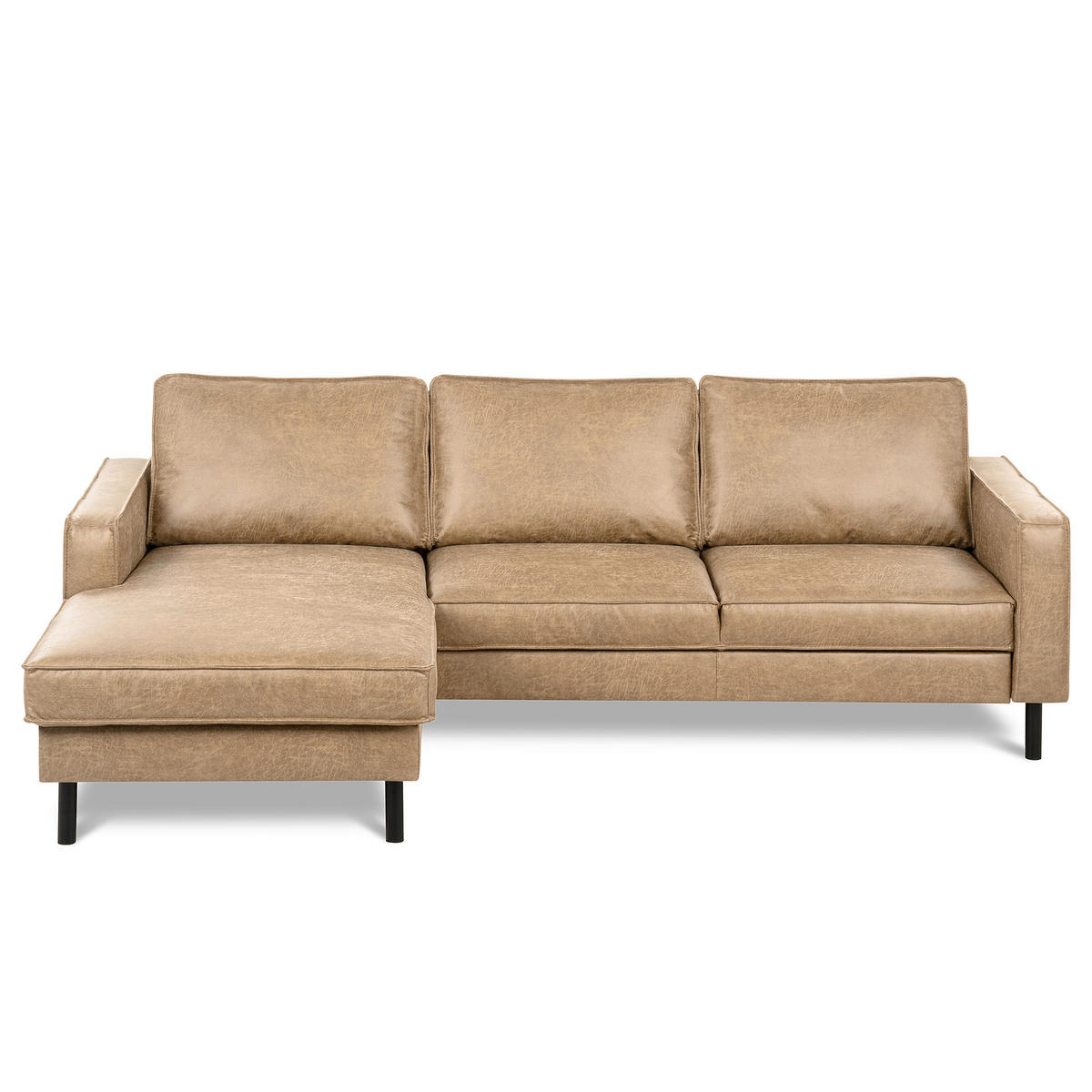 ECKSOFA Sandfarben Echtleder Lederlook Rücken echt  - Sandfarben, Design, Leder/Textil (166/238cm) - Livetastic