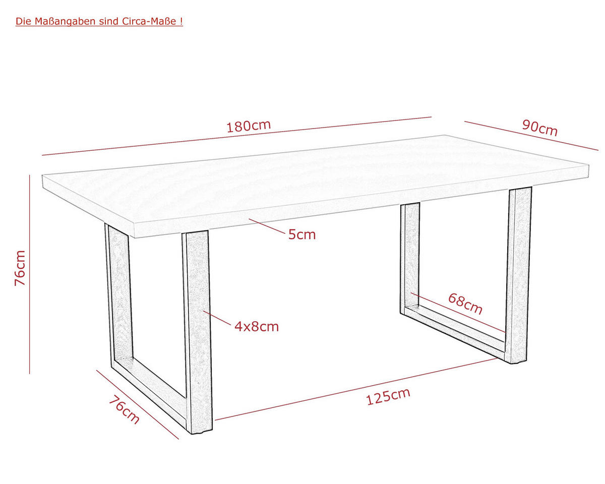 ESSTISCH Schwarz, Kaschmir rechteckig   - Kaschmir/Schwarz, MODERN, Holzwerkstoff/Metall (180/76/90cm) - MID.YOU