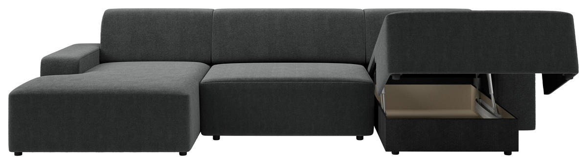 WOHNLANDSCHAFT in Struktur Anthrazit  - Anthrazit/Schwarz, Modern, Kunststoff/Textil (162/329/162cm) - Trendmanufaktur