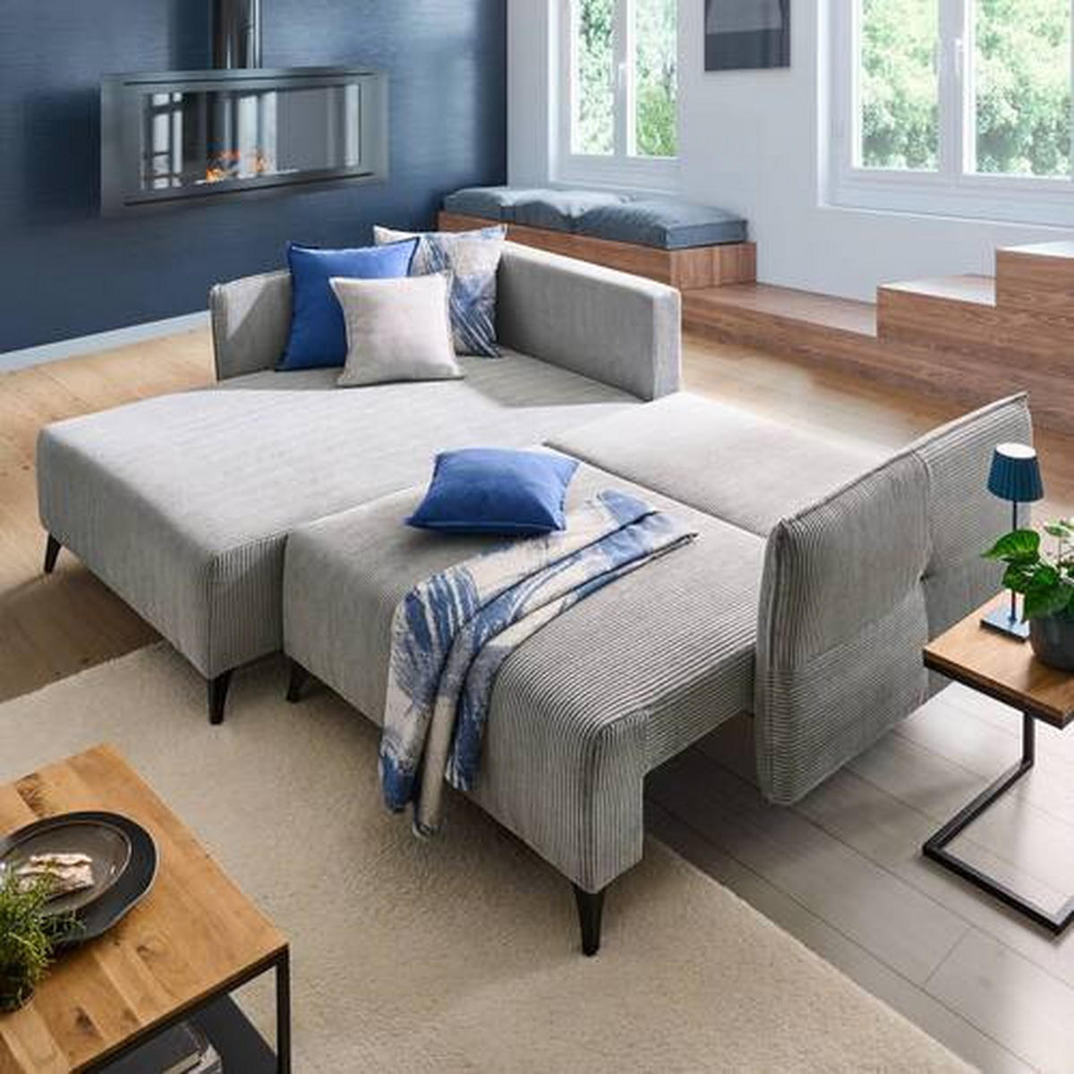 ECKSOFA Grau Cord  - Schwarz/Grau, Design, Textil/Metall (175/254cm) - Stylife