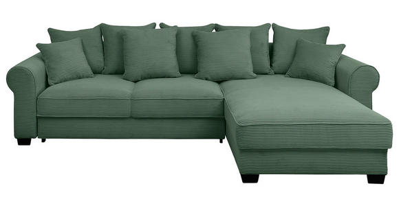 ECKSOFA Dunkelgrün Cord  - Dunkelgrün/Schwarz, KONVENTIONELL, Kunststoff/Textil (318/197cm) - Hom`in