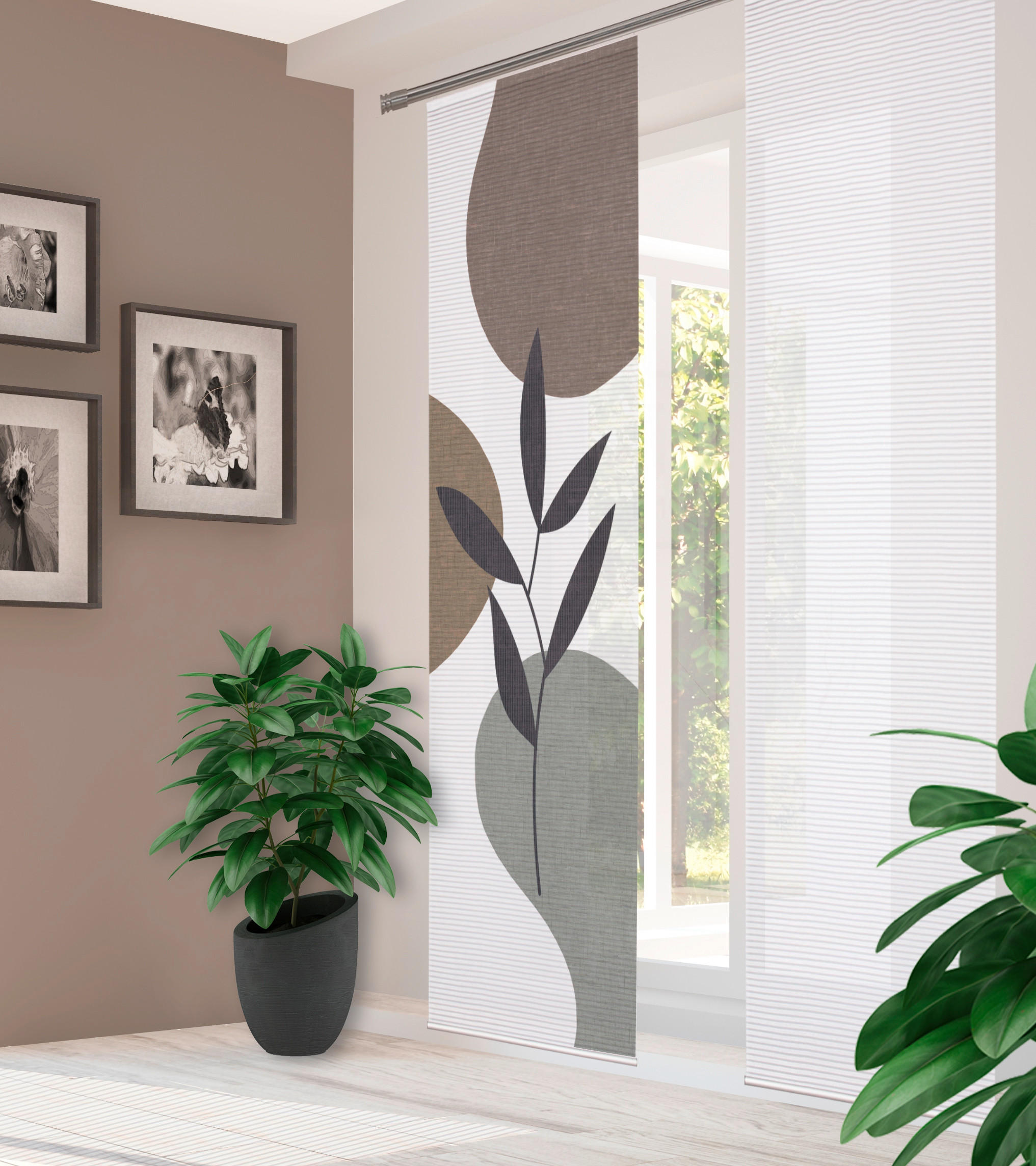 PANELOVÝ ZÁVĚS,  - bílá/šedohnědá, Natur, textil (60/245cm)