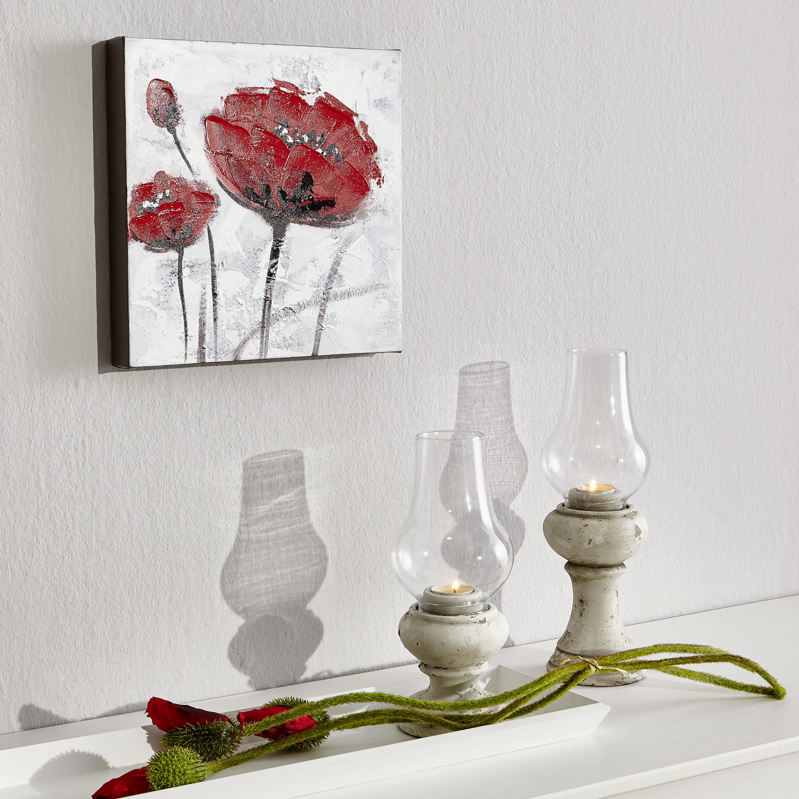 ÖLGEMÄLDE Blumen 30/30 cm  - Rot/Grau, LIFESTYLE, Holz/Textil (30/30cm) - Monee