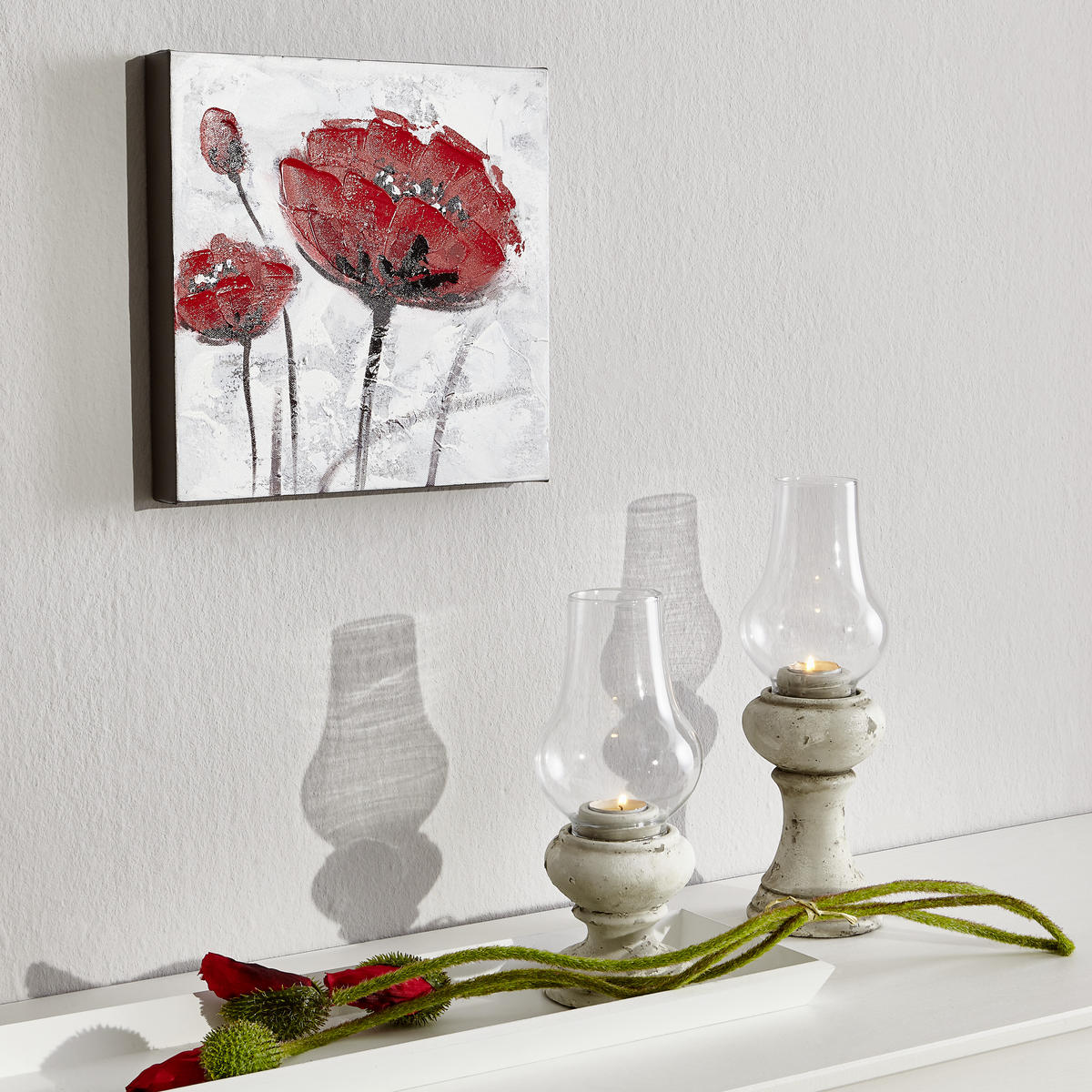 ÖLGEMÄLDE Blumen 30/30 cm  - Rot/Grau, LIFESTYLE, Holz/Textil (30/30cm) - Monee