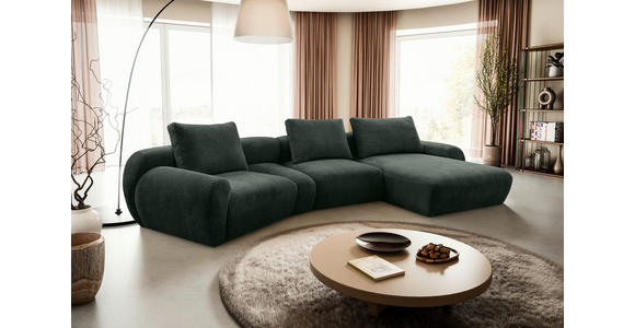 ECKSOFA  in Chenille Dunkelgrün  362/176 cm  - Dunkelgrün/Schwarz, KONVENTIONELL, Kunststoff/Textil (362/176cm) - Carryhome
