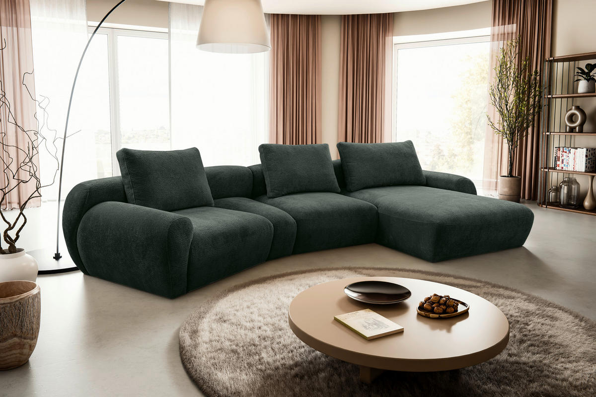ECKSOFA Dunkelgrün Chenille  - Dunkelgrün/Schwarz, KONVENTIONELL, Kunststoff/Textil (362/176cm) - Carryhome