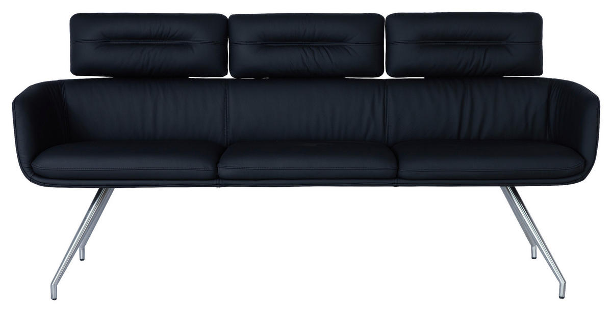 SITZBANK 200/92,5/67 cm Echtleder Schwarz, Edelstahlfarben  - Edelstahlfarben/Schwarz, Design, Leder/Metall (200/92,5/67cm) - Dieter Knoll