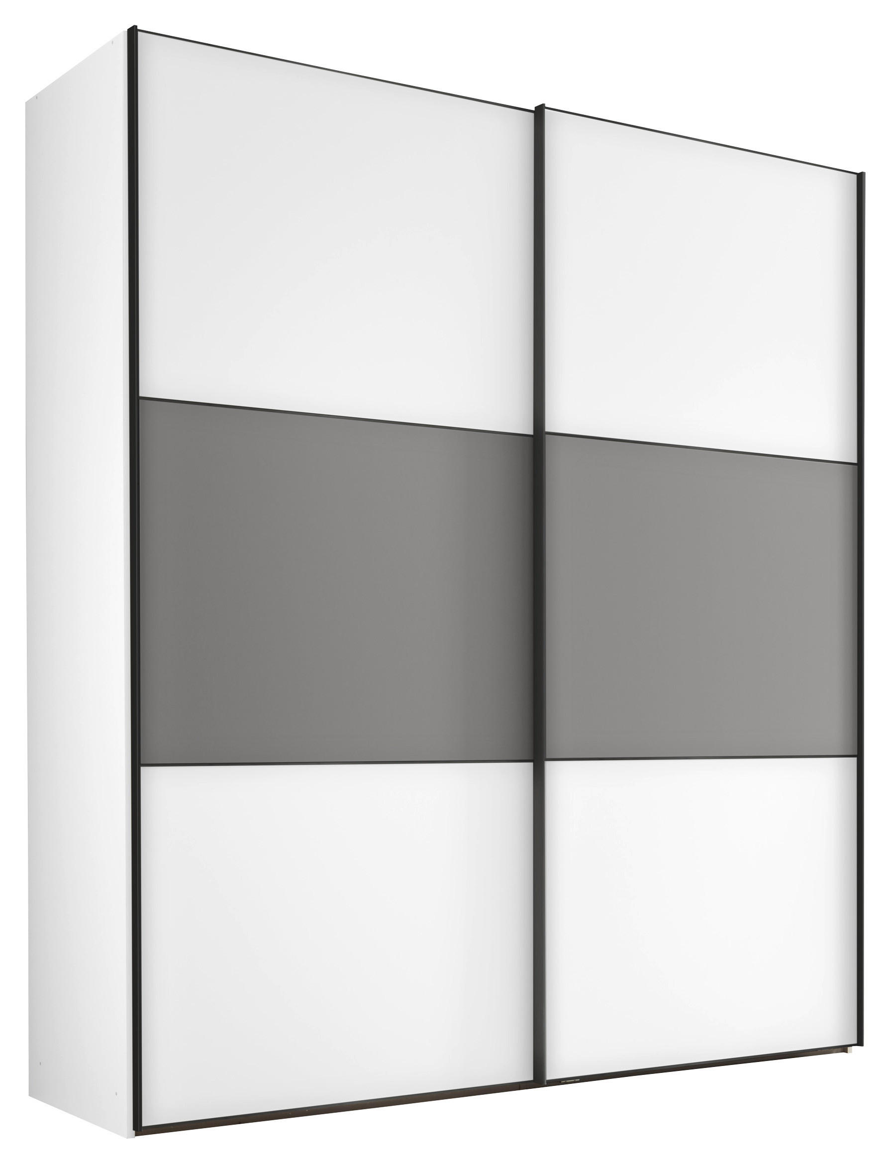 SCHWEBETÜRENSCHRANK 2-türig Weiß, Hellgrau  - Hellgrau/Schwarz, Holzwerkstoff/Metall (222/188/68cm) - Moderano