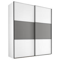 SCHWEBETÜRENSCHRANK 222/188/68 cm 2-türig Weiß, Hellgrau  - Hellgrau/Schwarz, Holzwerkstoff/Metall (222/188/68cm) - Moderano