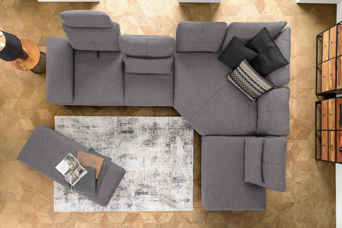 ECKSOFA in Flachgewebe Anthrazit  - Anthrazit/Schwarz, Design, Textil/Metall (344/271cm) - Chilliano