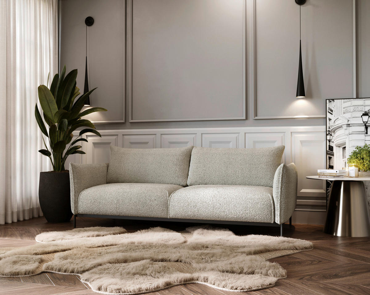 SOFA in Chenille Creme  - Creme/Schwarz, Design, Textil/Metall (223/96/95cm) - Livetastic