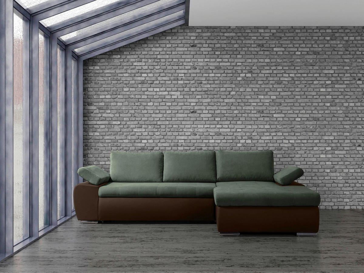 SEDEŽNA GARNITURA, gladka tkanina olivno zelena , rjava  - barve niklja/olivno zelena, Design, umetna masa/tekstil (271/175cm) - Xora