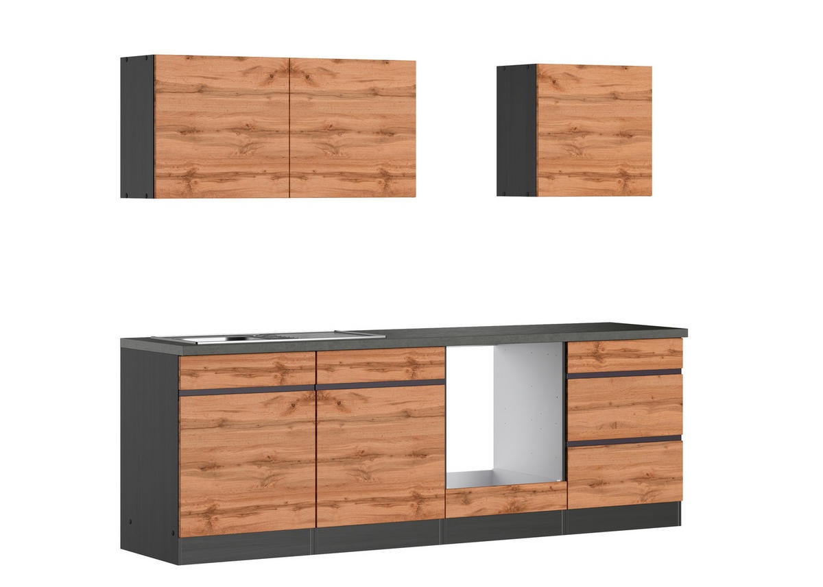 KÜCHENLEERBLOCK 240 cm   in Graphitfarben, Eiche Wotan  - Eiche Wotan/Graphitfarben, Design, Holz/Holzwerkstoff (240cm) - Held