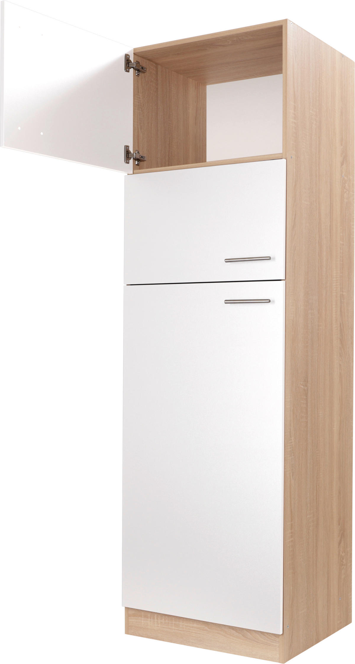 GERÄTEUMBAUSCHRANK 60/200/60 cm  in Weiß, Eichefarben  - Eichefarben/Silberfarben, Basics, Holzwerkstoff/Metall (60/200/60cm) - Respekta