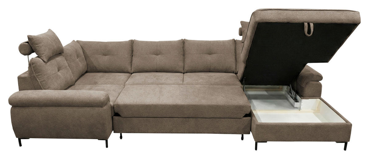 WOHNLANDSCHAFT SOLEI U Taupe Chenille  - Taupe/Schwarz, Design, Kunststoff/Textil (184/334/188cm) - MID.YOU