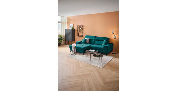 ECKSOFA Petrol Velours - Petrol/Schwarz, Design, Textil/Metall (181/267cm) - Carryhome