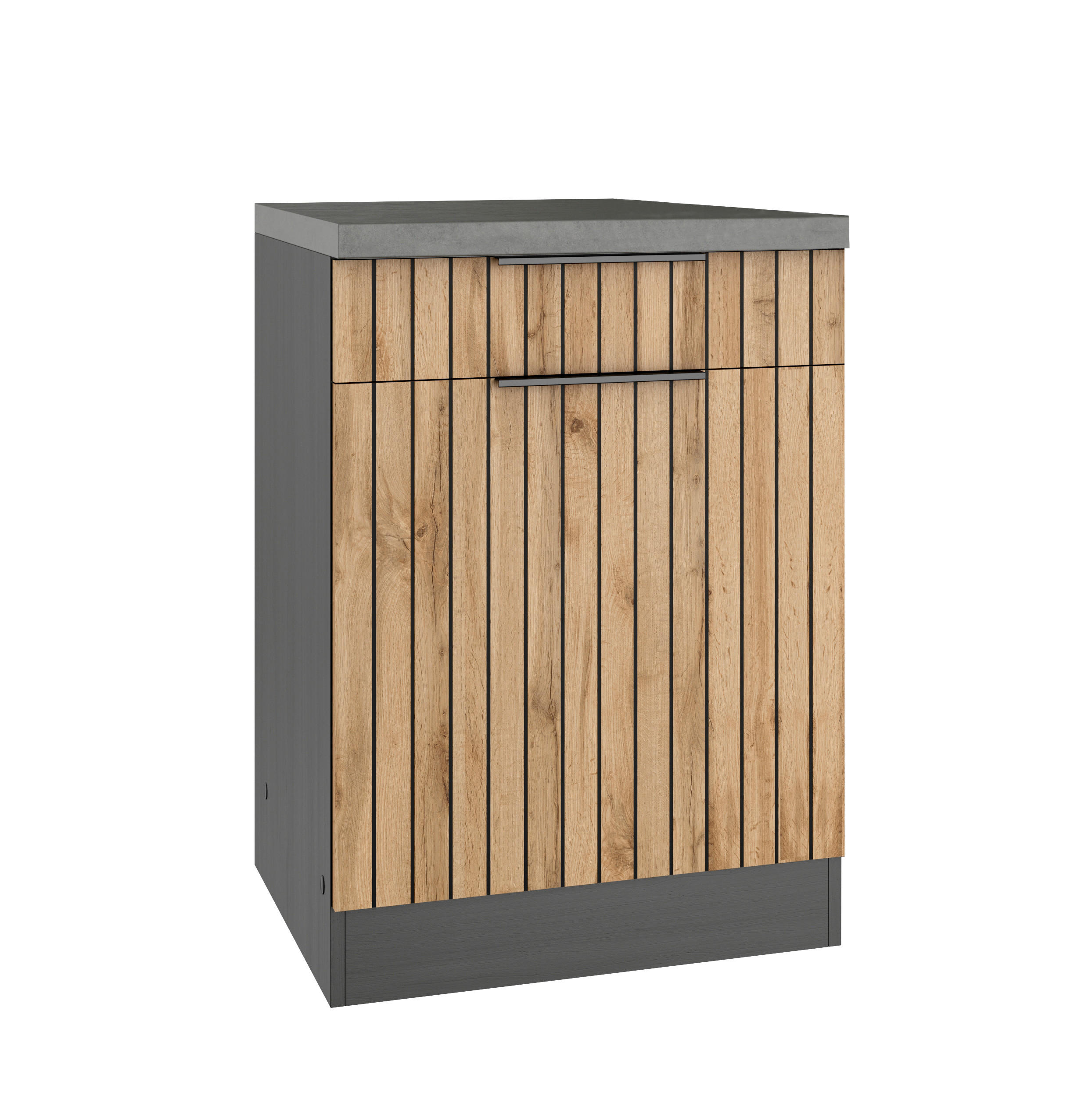KÜCHENUNTERSCHRANK 60/86/60 cm  in Graphitfarben, Eiche Wotan  - Schieferfarben/Eiche Wotan, Basics, Holzwerkstoff/Metall (60/86/60cm) - Held