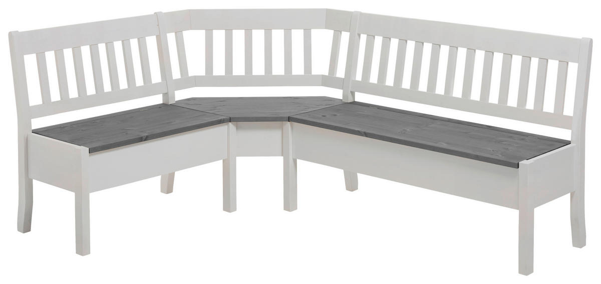 ECKBANK 147/170 cm Grau, Weiß Kiefer massiv   - Weiß/Grau, ROMANTIK / LANDHAUS, Holz (147/170cm) - Boxxx