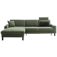 ECKSOFA in Cord Olivgrün  - Schwarz/Olivgrün, Design, Textil/Metall (185/298cm) - Pure Home Lifestyle