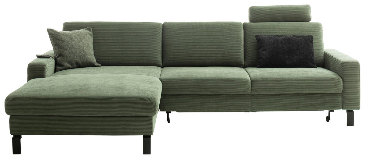 ECKSOFA in Cord Olivgrün  - Schwarz/Olivgrün, Design, Textil/Metall (185/298cm) - Pure Home Lifestyle