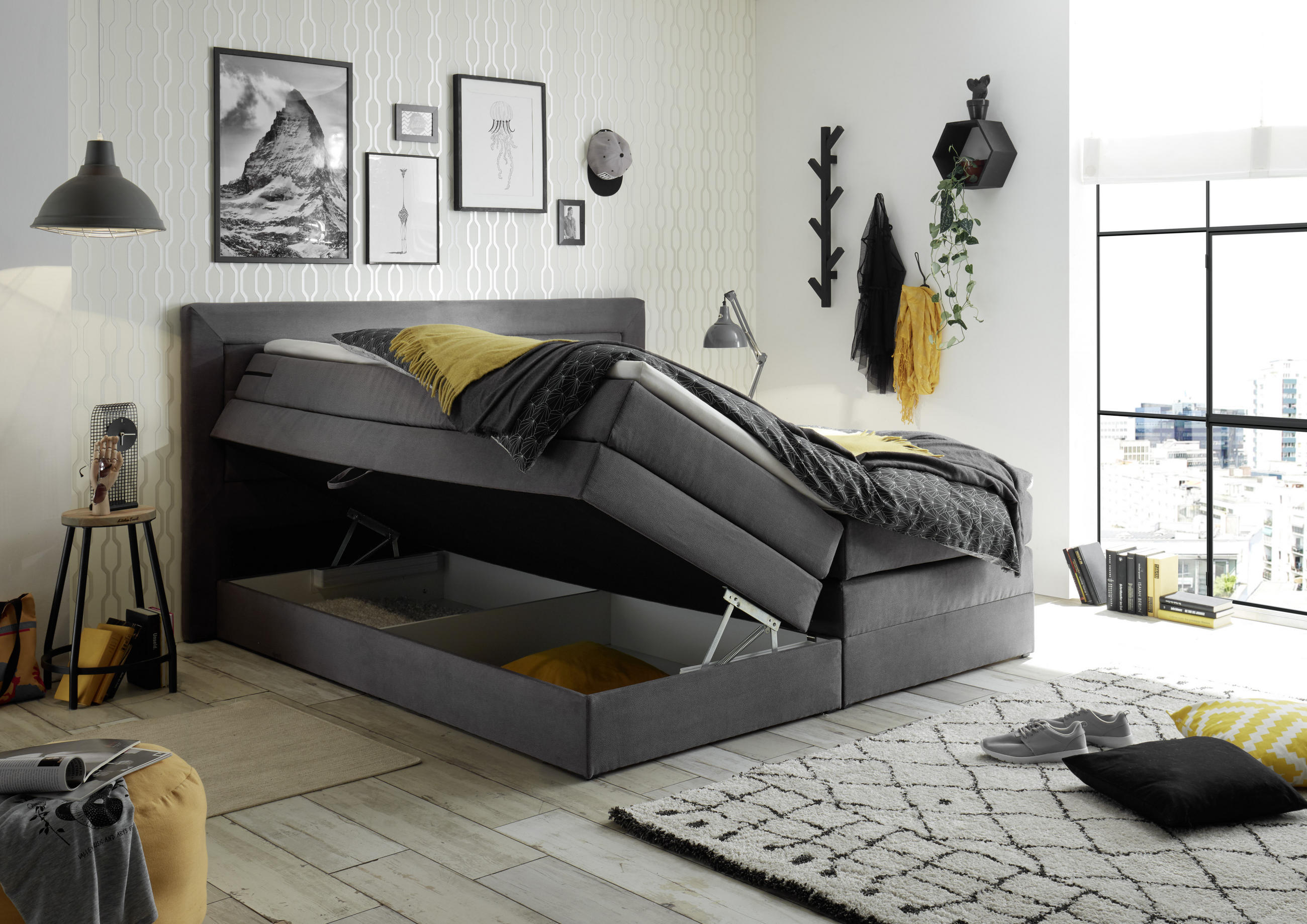 BOXSPRINGBETT 180/200 cm  in Grau  - Grau, Basics, Holzwerkstoff/Kunststoff (180/200cm) - MID.YOU