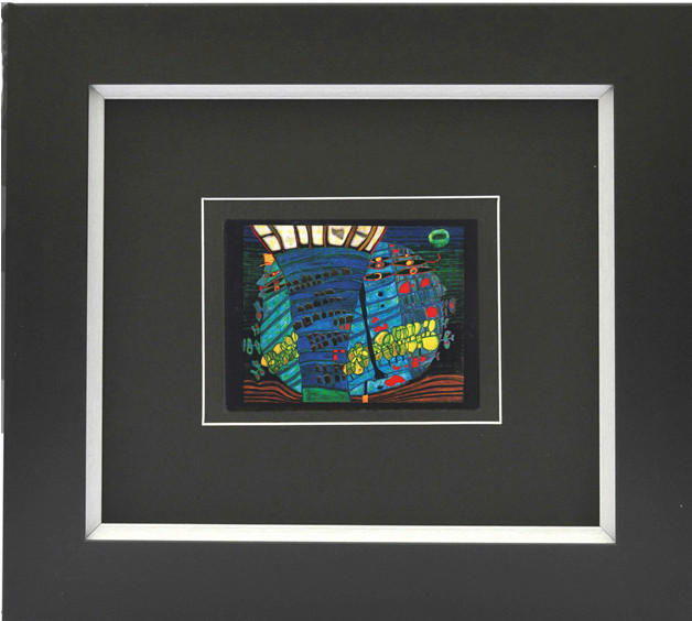 KUNSTDRUCK Hundertwasser Abstraktes, Architektur DER BLAUE MOND  - Multicolor/Schwarz, Basics, Holzwerkstoff (38,5/43cm)