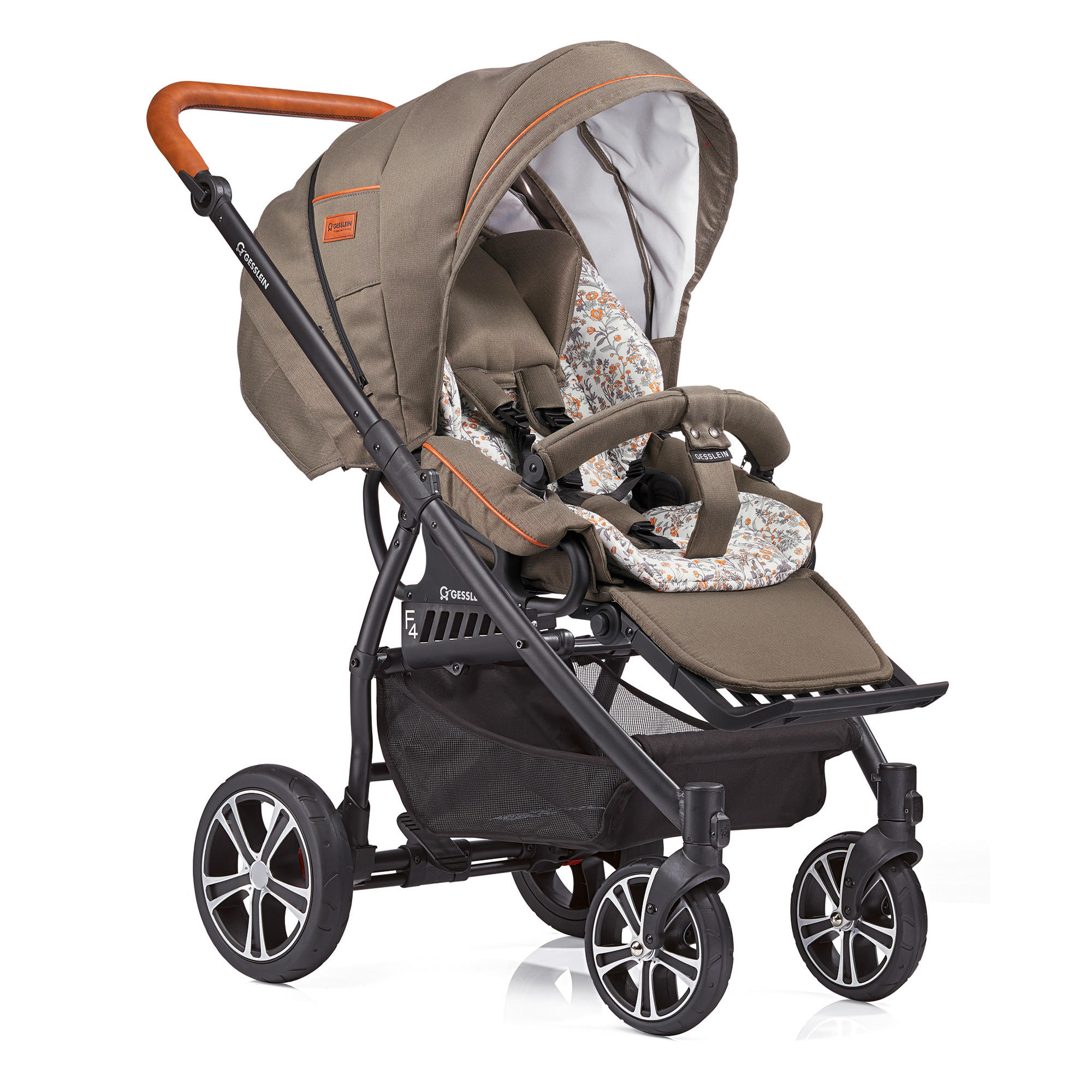 KINDERWAGENSET F4 Air+  - Cognac/Schwarz, Basics, Textil/Metall (57/129/100cm) - Gesslein