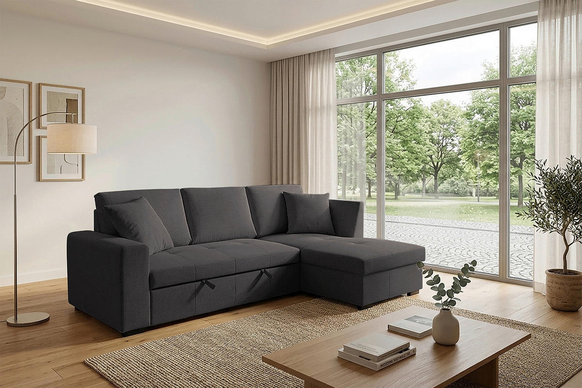 ECKSOFA LUKAS Dunkelbraun Struktur Zierkissen, Bettkasten  - Dunkelbraun, Trend, Textil (239/158cm) - P & B