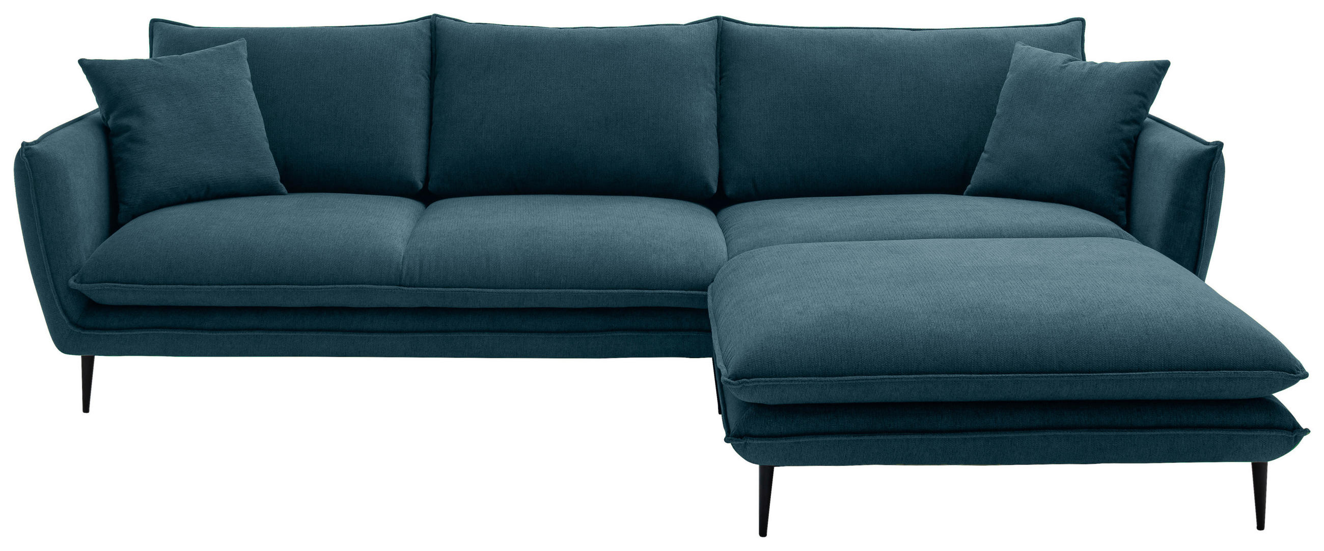 ECKSOFA Petrol Webstoff  - Petrol/Schwarz, KONVENTIONELL, Textil/Metall (304/196cm) - Hom`in