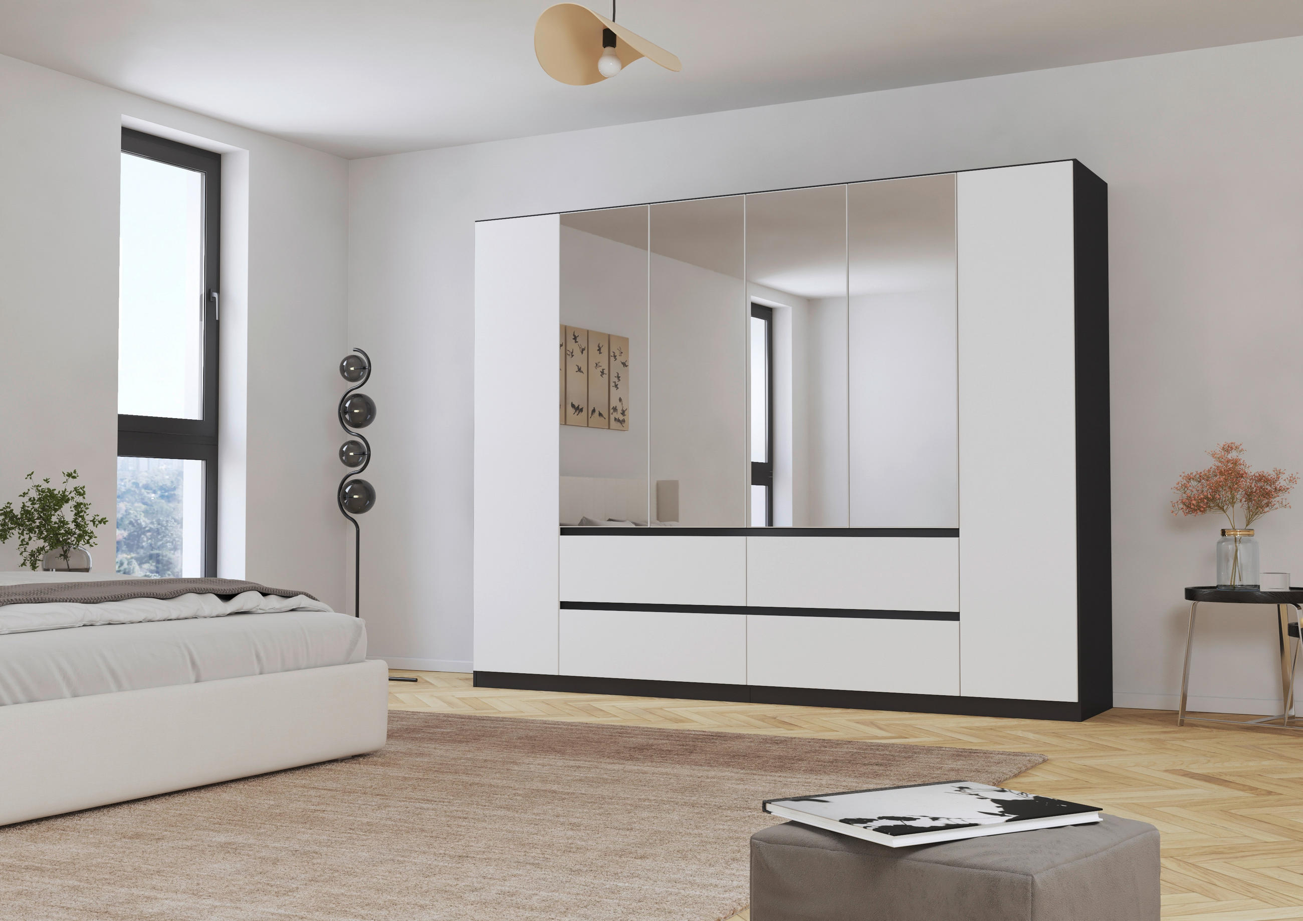 DREHTÜRENSCHRANK 271/210/54 cm 6-türig Grau, Weiß, Silberfarben  - Silberfarben/Weiß, Basics, Holzwerkstoff (271/210/54cm) - Rauch Möbel