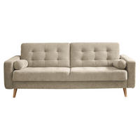SCHLAFSOFA Velours Sandfarben Kippbett  inkl.  - Sandfarben/Eichefarben, MODERN, Holz/Textil (222/86/90cm) - MID.YOU