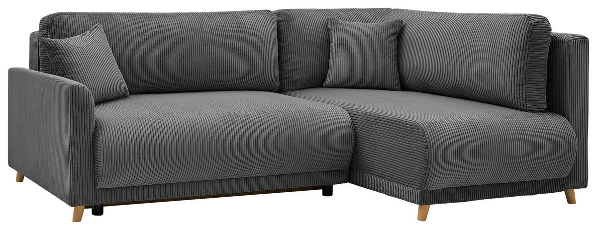 ECKSOFA MILOS Grau Cord Rückenkissen, Bettkasten, Schlaffunktion, Rücken echt  - Naturfarben/Grau, Design, Textil (224/148cm) - P & B