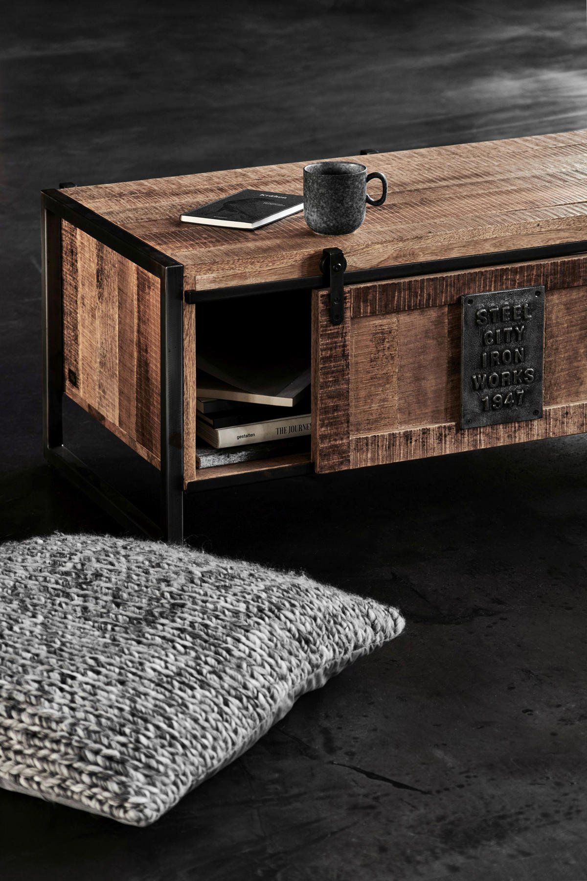 COUCHTISCH Rustic Getaway Mangoholz massiv 120/60/45 cm rechteckig Anthrazit, Naturfarben  - Anthrazit/Naturfarben, Basics, Holz/Metall (120/60/45cm) - Livetastic