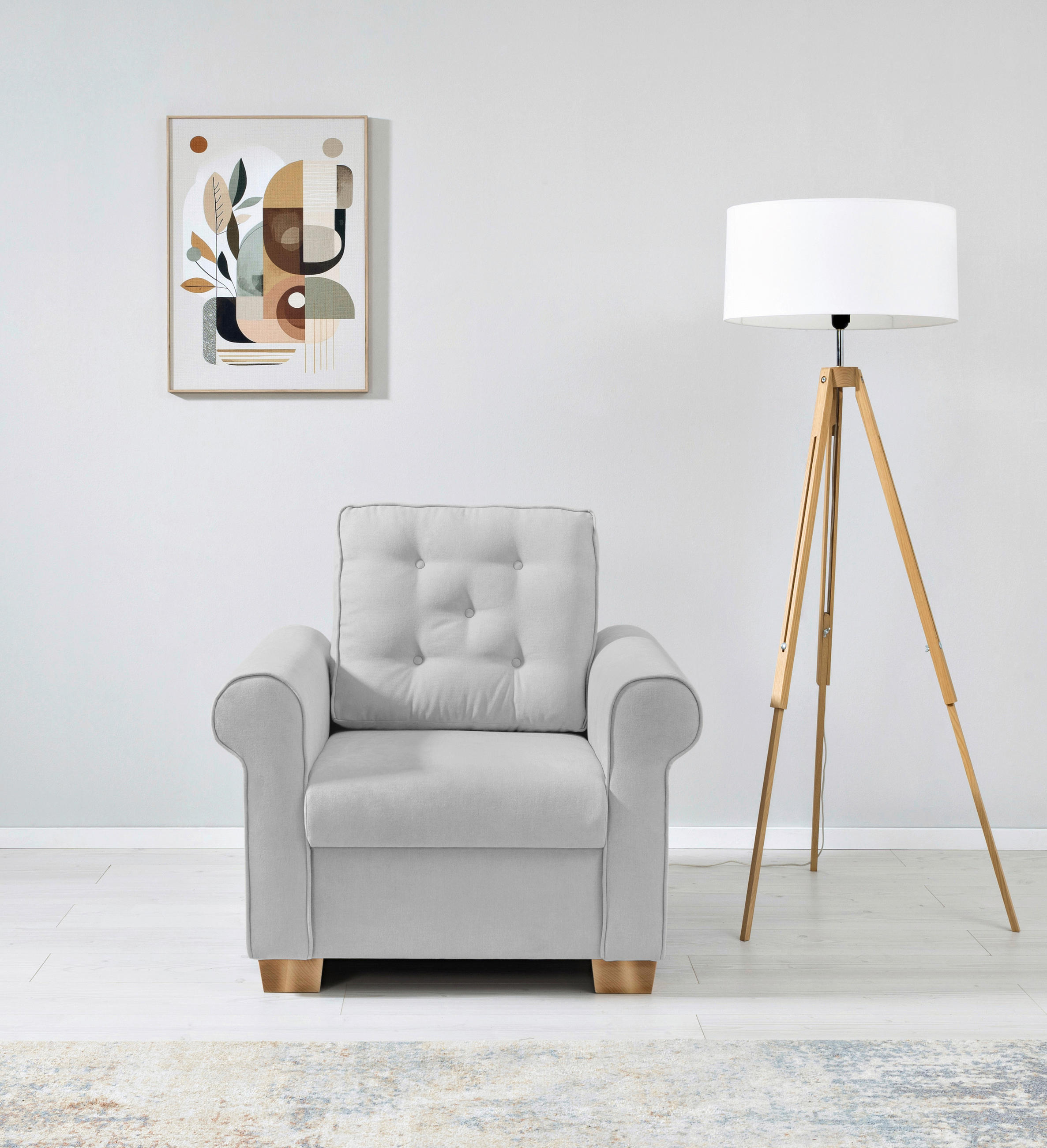 SESSEL in Hellgrau  - Buchefarben/Hellgrau, Design, Holz/Textil (93/89/82cm) - MID.YOU