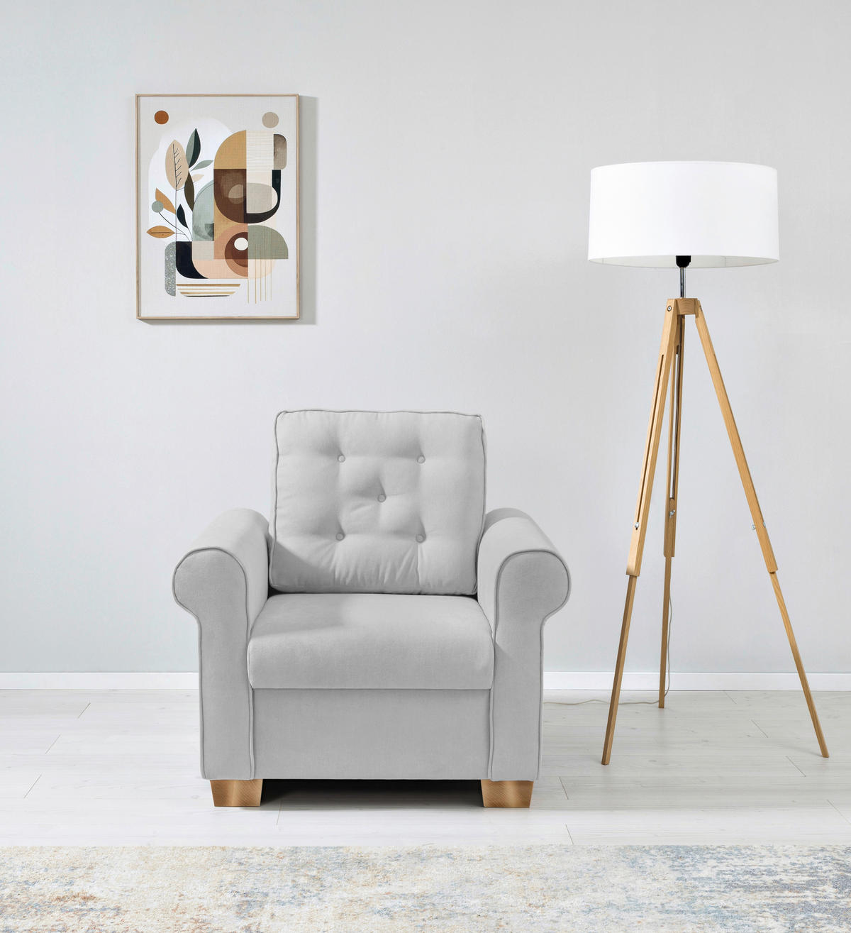 SESSEL in Hellgrau  - Buchefarben/Hellgrau, Design, Holz/Textil (93/89/82cm) - MID.YOU