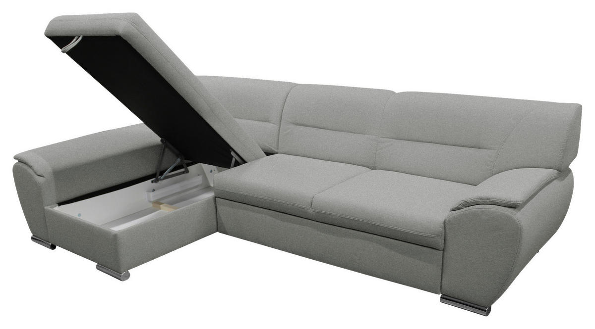 ECKSOFA Hellgrau Flachgewebe  - Silberfarben/Hellgrau, Design, Kunststoff/Textil (167/281cm) - MID.YOU