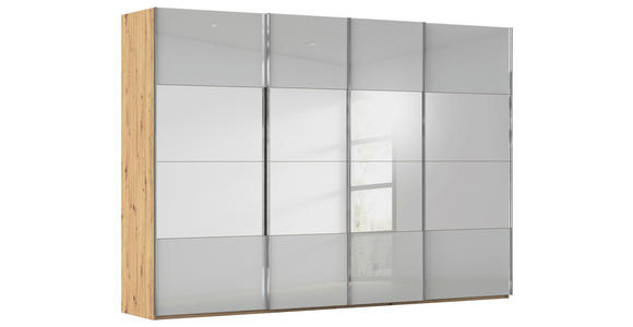 SCHWEBETÜRENSCHRANK  in Eiche Artisan, Seidengrau  - Chromfarben/Seidengrau, Design, Glas/Holzwerkstoff (316/235/68cm) - Novel