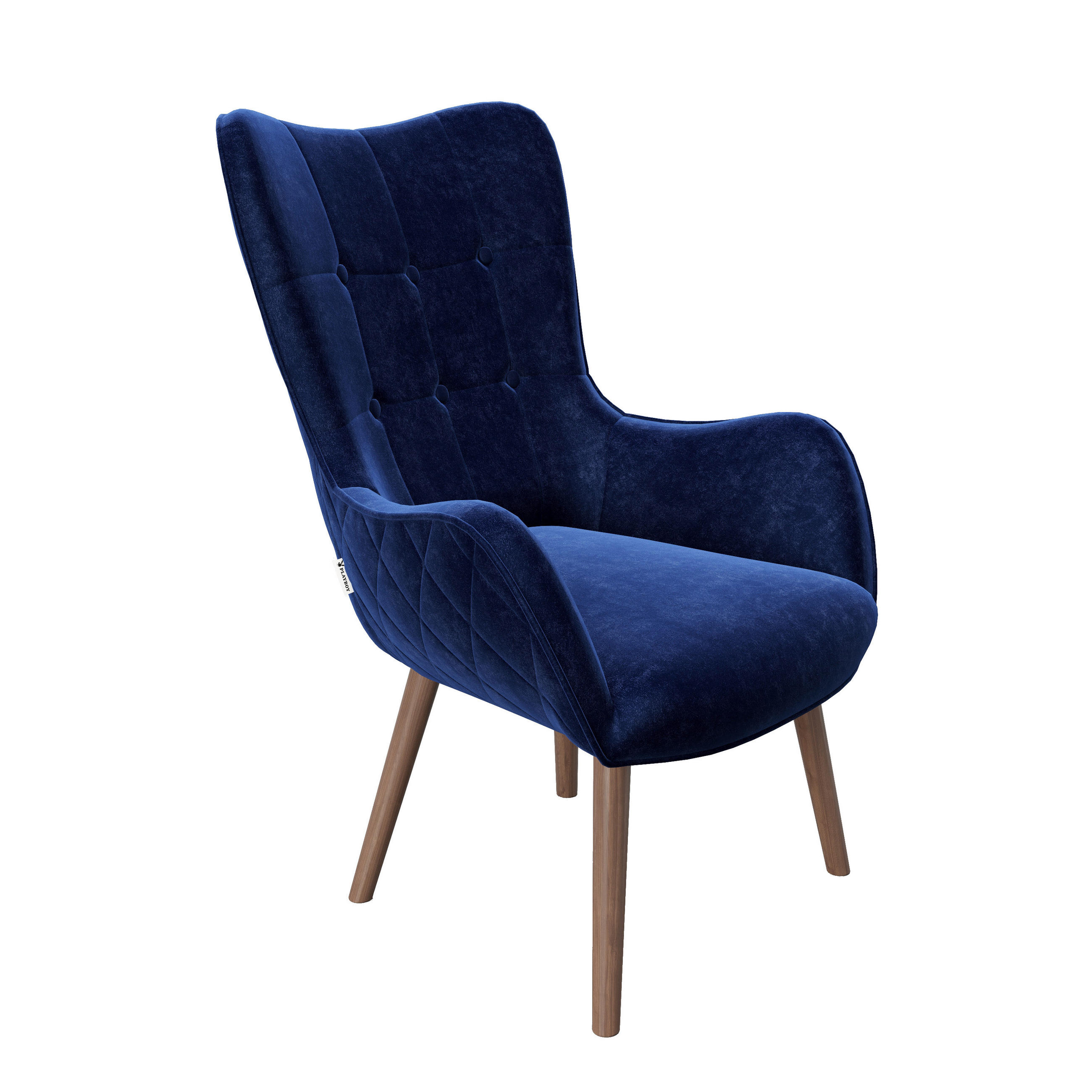 OHRENSESSEL Samt Blau  - Blau/Braun, KONVENTIONELL, Holz/Textil (68/99/77cm) - Playboy