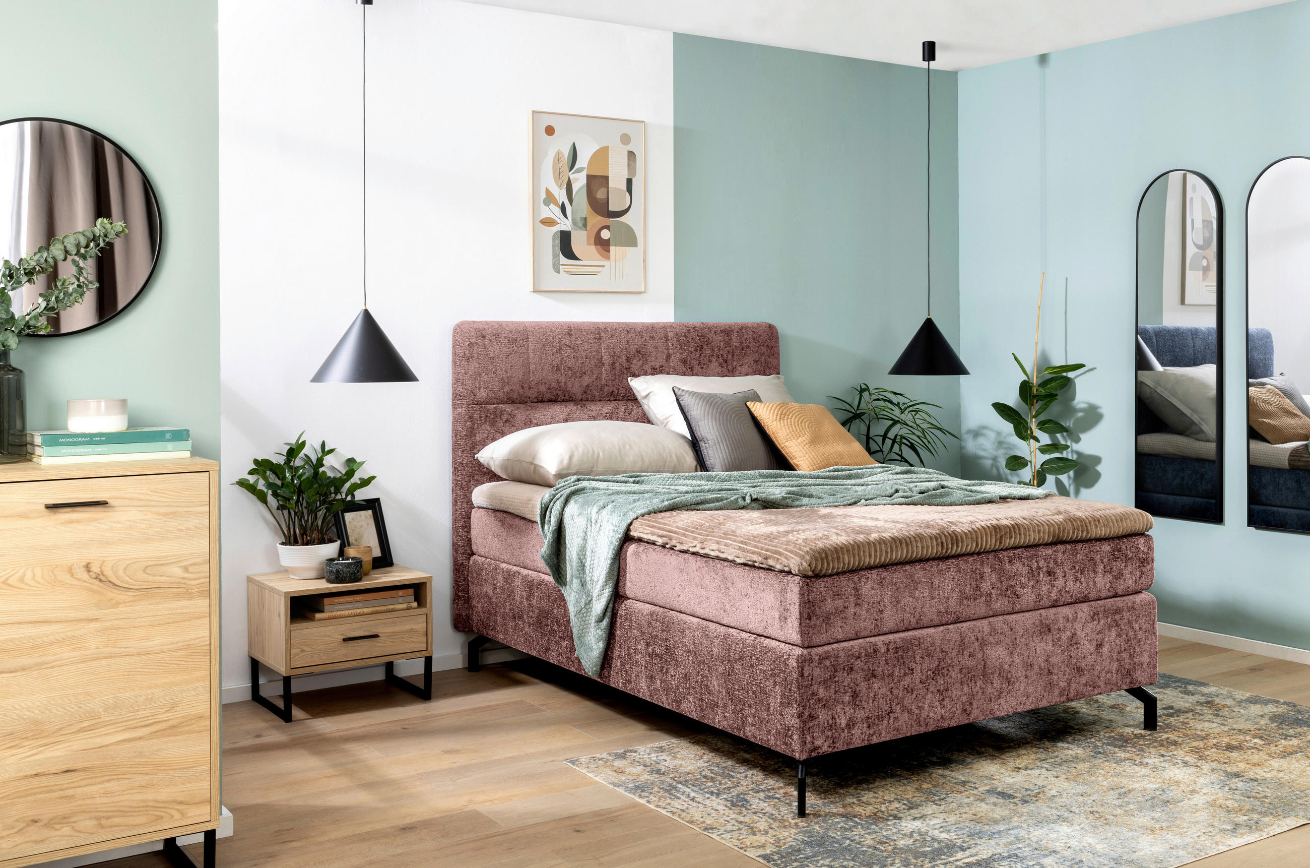 BOXSPRINGBETT 140/200 cm  in Weinrot  - Weinrot/Schwarz, Design, Textil/Metall (140/200cm) - Esposa