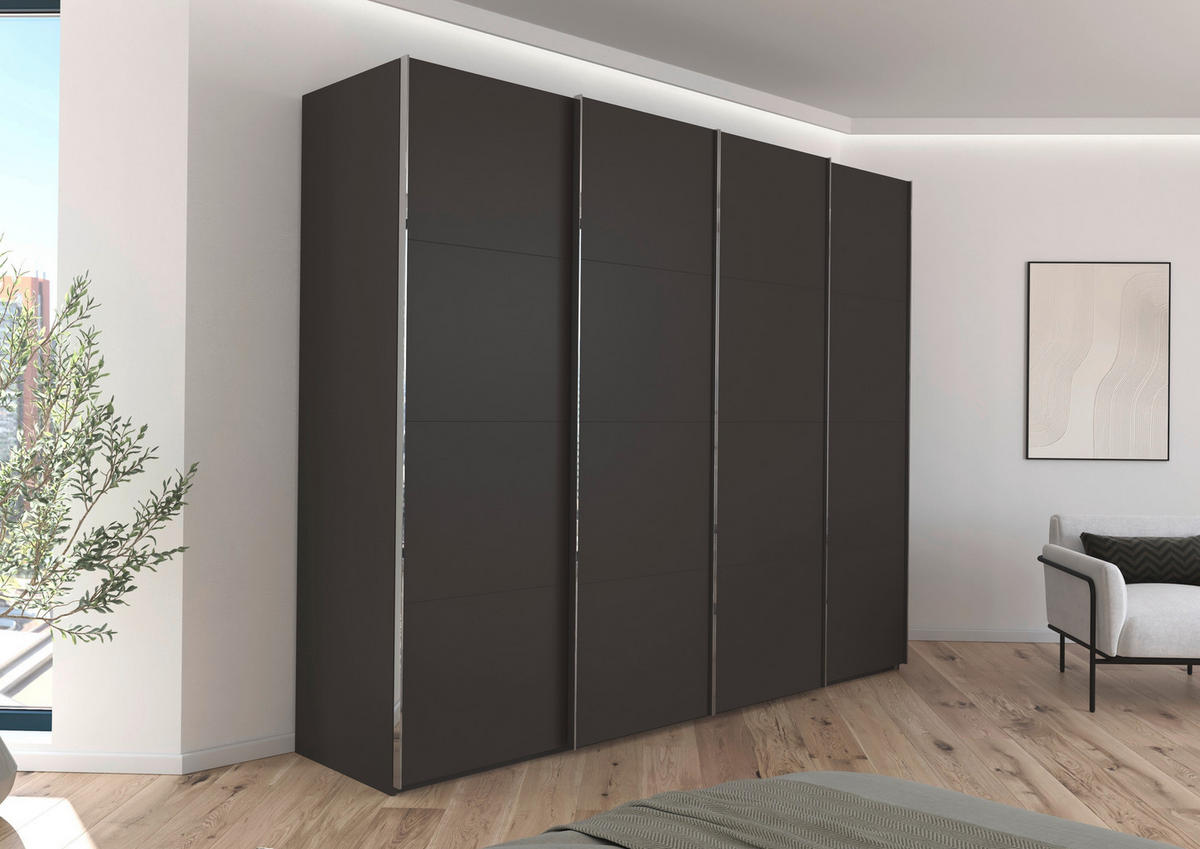 SCHWEBETÜRENSCHRANK 271/223/68 cm 4-türig Graphitfarben  - Chromfarben/Graphitfarben, Design, Holzwerkstoff/Metall (271/223/68cm) - Novel