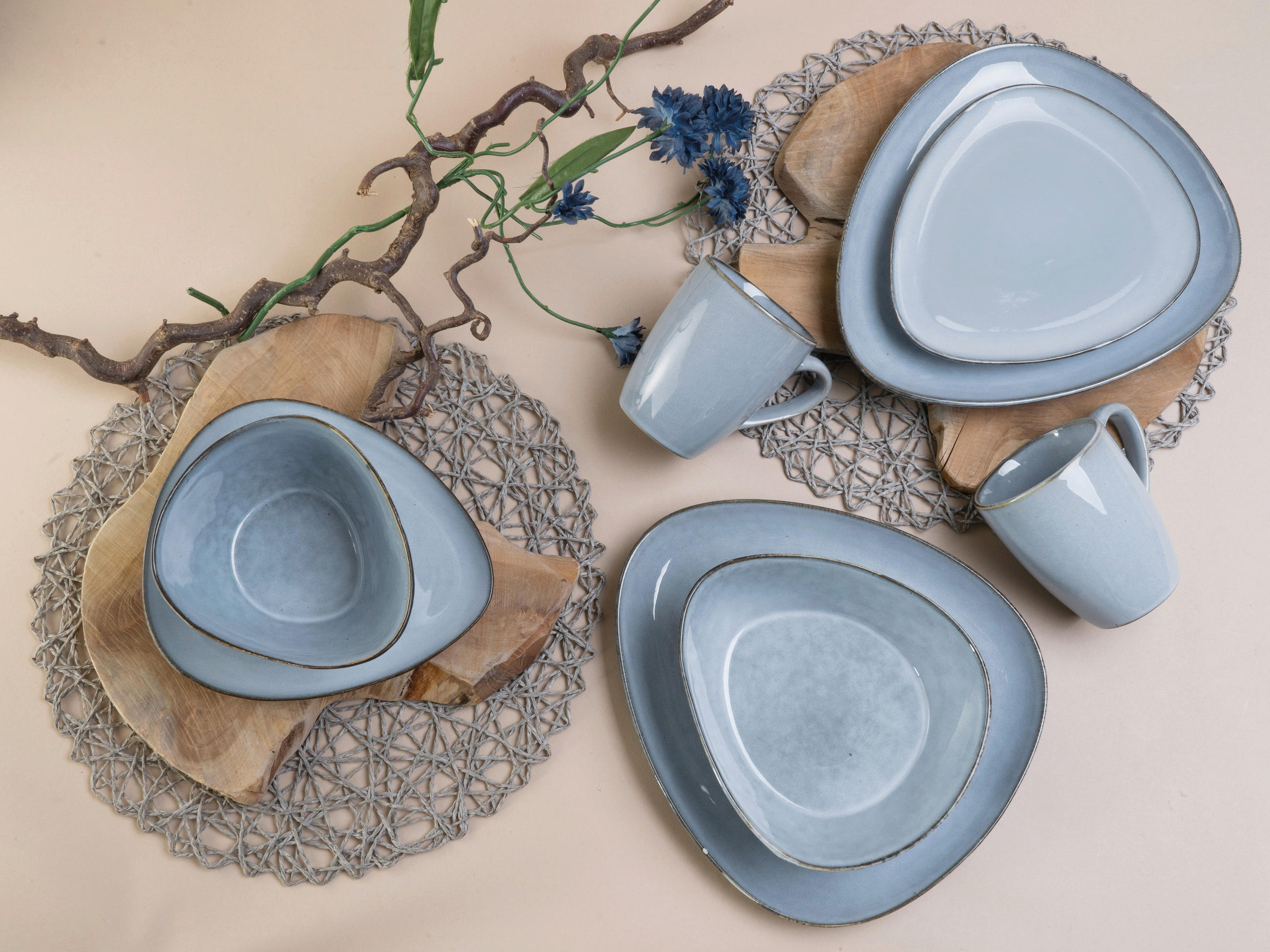 KOMBISERVICE Pastellblau 10-teilig Cloudy  - Pastellblau, Basics, Keramik - Creatable