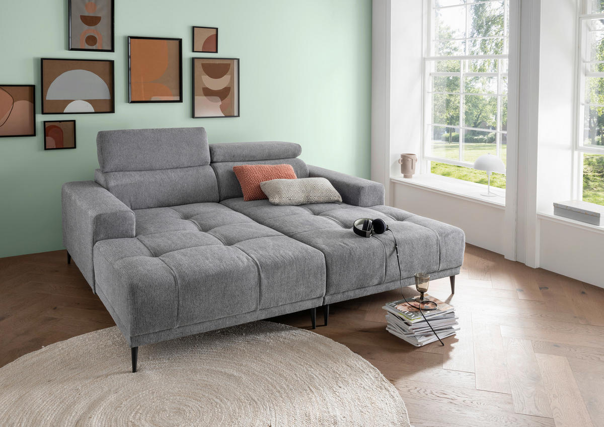 ECKSOFA  Silberfarben Chenille  - Silberfarben/Schwarz, KONVENTIONELL, Textil/Metall (200/188cm) - Livetastic