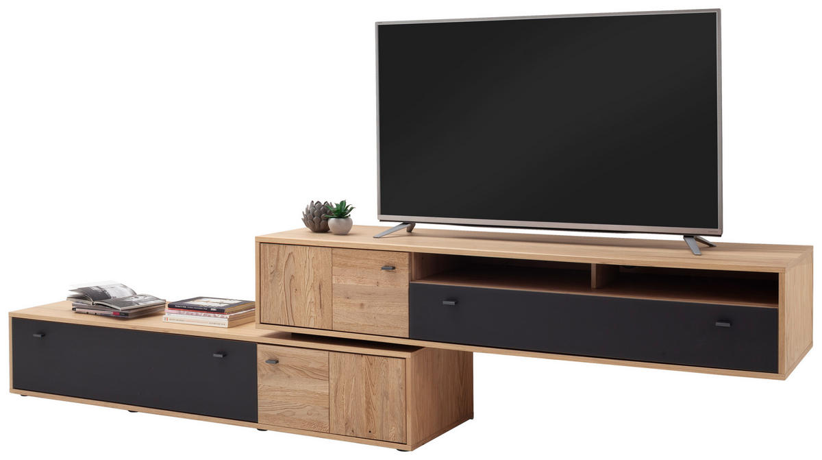 LOWBOARD  in 306/70/50 cm  - Eiche Bianco/Anthrazit, Design, Glas/Holz (306/70/50cm) - MID.YOU