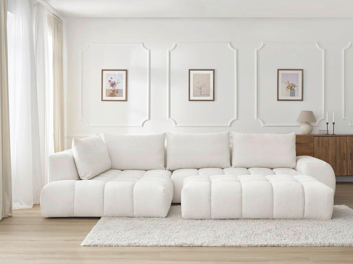 ECKSOFA Ottomane links  EVEREST Weiß Struktur  - Schwarz/Weiß, MODERN, Kunststoff/Textil (352/210cm) - Livetastic