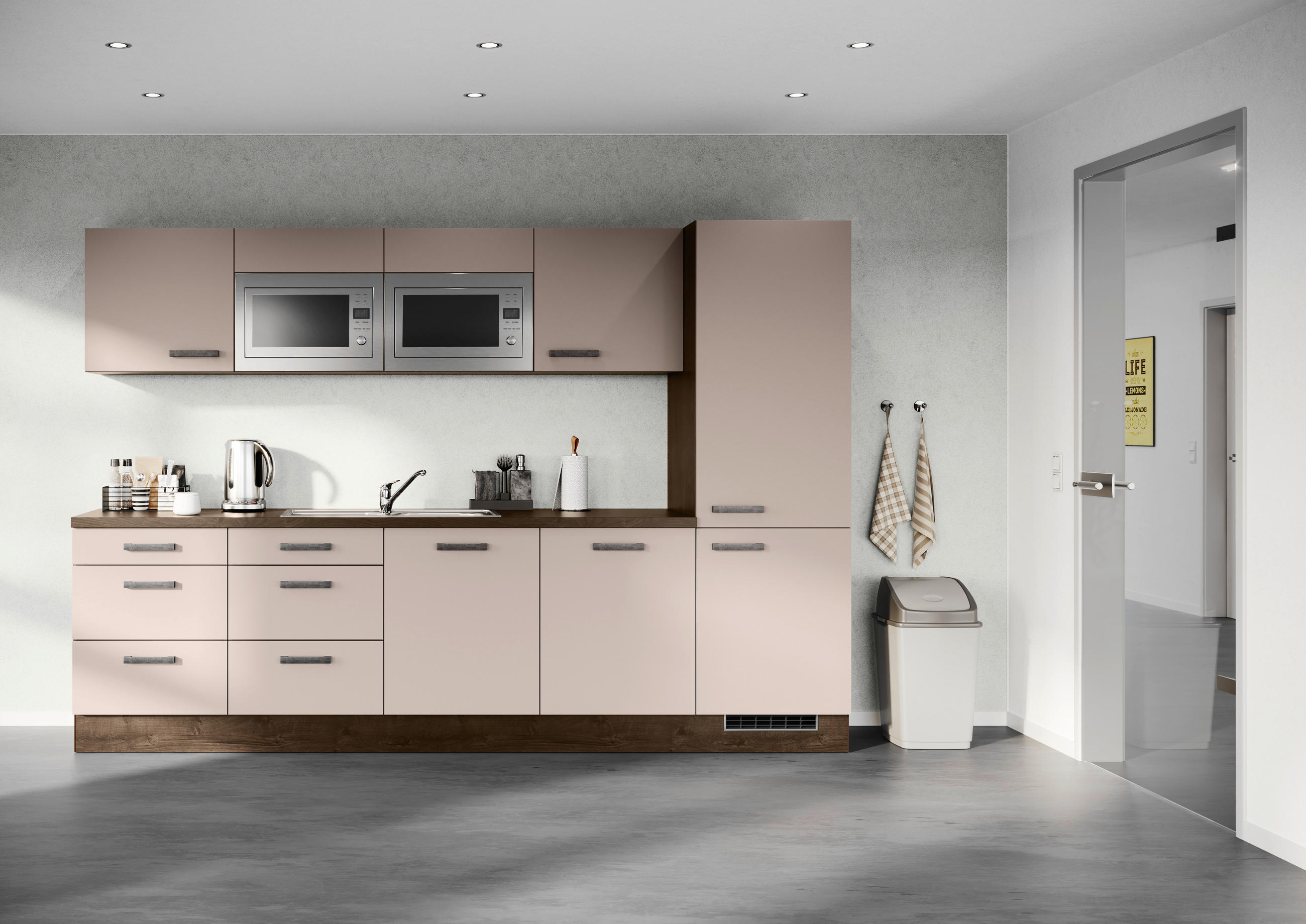 KÜCHENBLOCK 300 cm   in Cappuccino  - Eiche dunkel/Grau, Design, Holzwerkstoff/Metall (300cm) - Impuls
