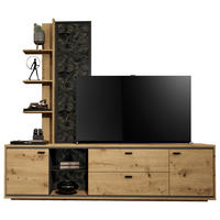 WOHNWAND  in Graphitfarben, Eiche Artisan  220/205/49 cm  - Schwarz/Graphitfarben, Design, Glas/Holzwerkstoff (220/205/49cm) - Cantus