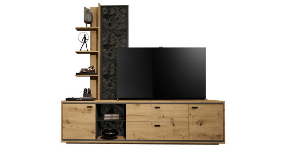 WOHNWAND  in Graphitfarben, Eiche Artisan  220/205/49 cm  - Schwarz/Graphitfarben, Design, Glas/Holzwerkstoff (220/205/49cm) - Cantus