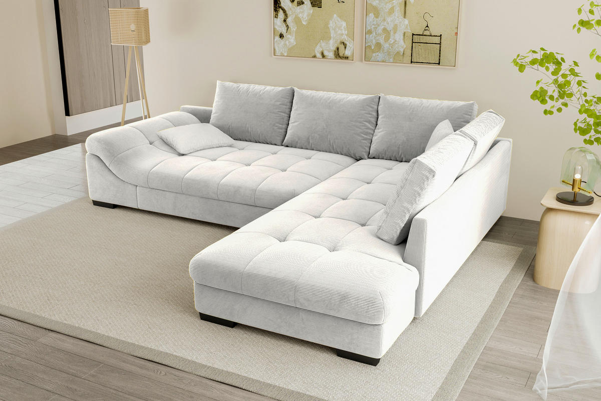 ECKSOFA Naturfarben Cord Zierkissen, Rückenkissen, Rücken echt  - Schwarz/Naturfarben, KONVENTIONELL, Holz/Textil (298/202cm) - Carryhome