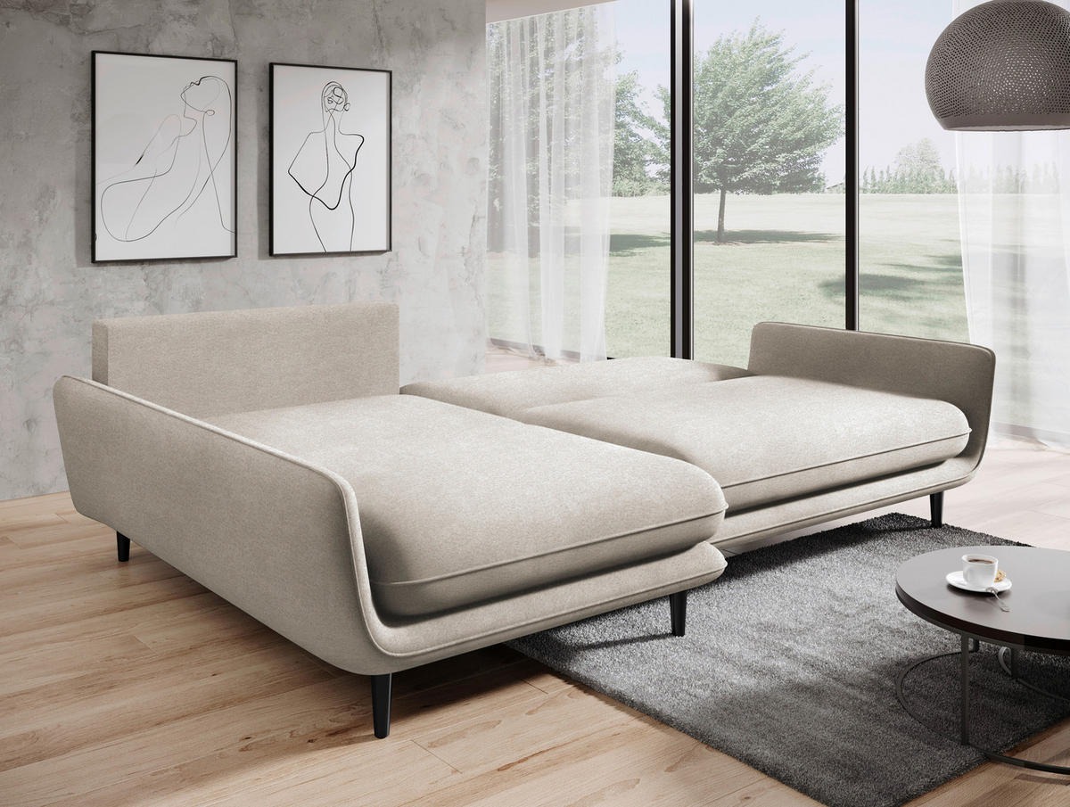 ECKSOFA in Velours Beige  - Beige/Schwarz, Design, Holz/Textil (167/260cm) - Welnova